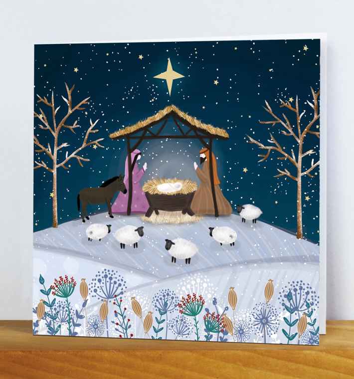 Starlit Nativity Plain Mantel