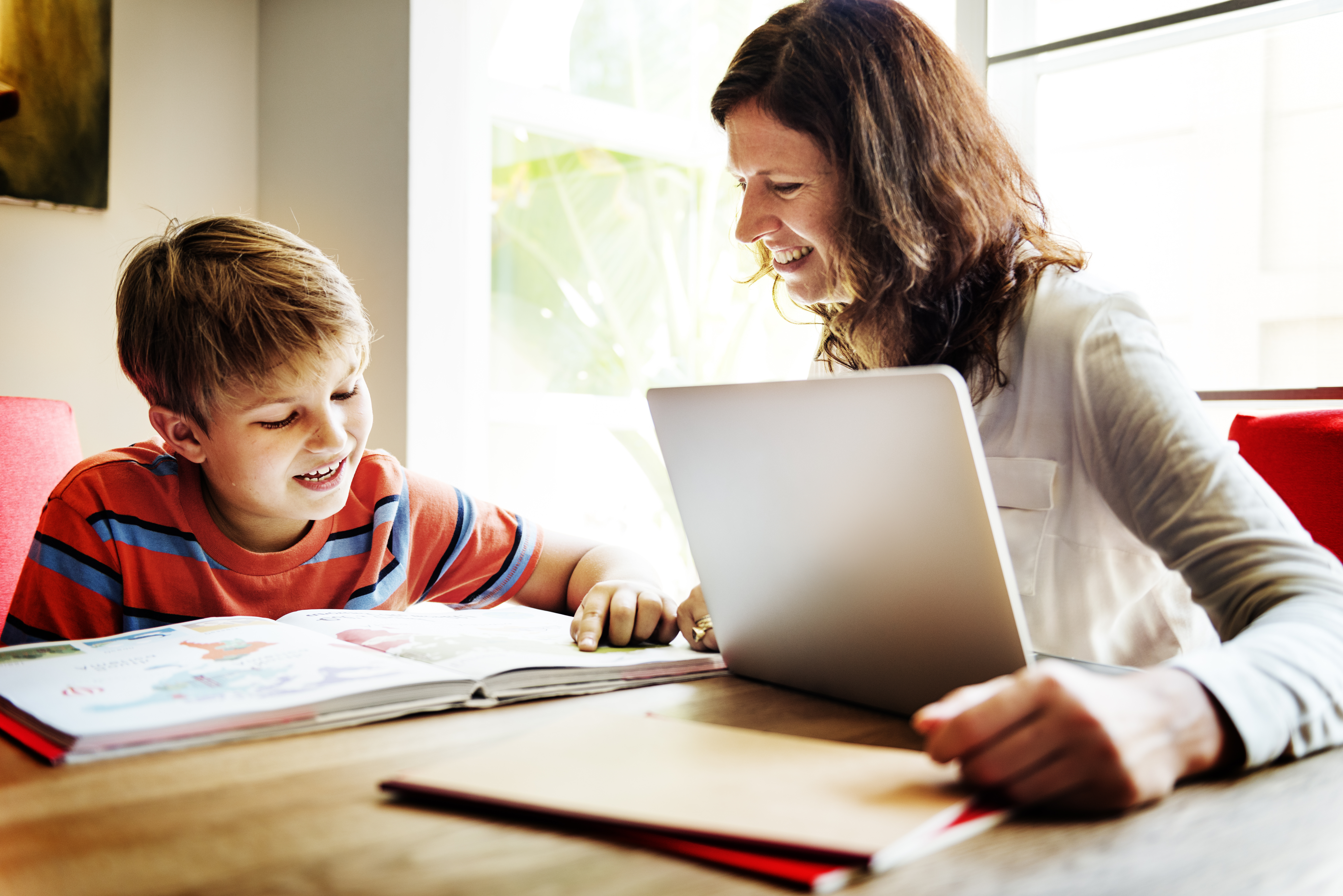 Homeschooling, mum and son