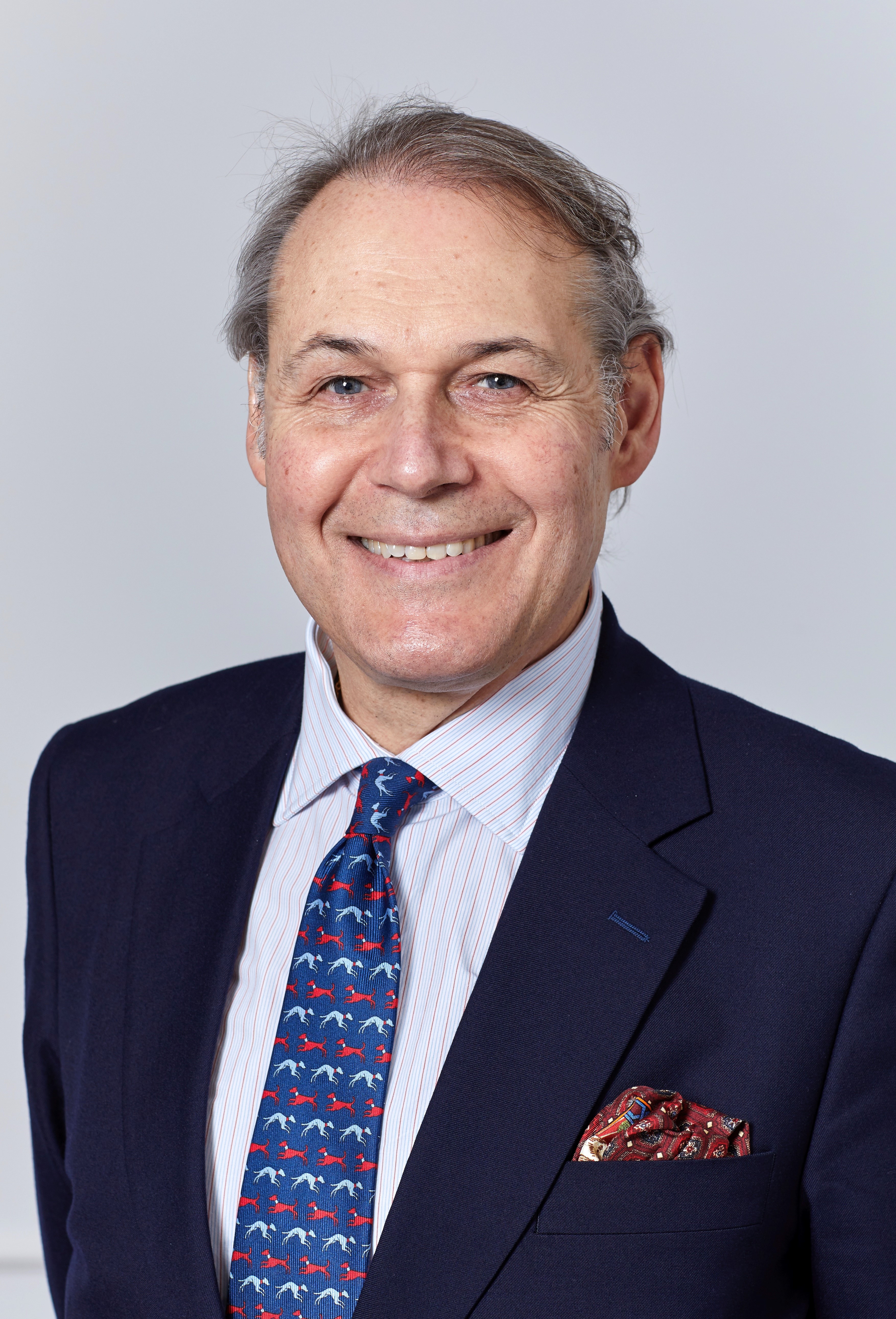 Headshot of professor Paulo Stanga, a white male with grey hair, smiling, wearing a suit and looking at camera. 