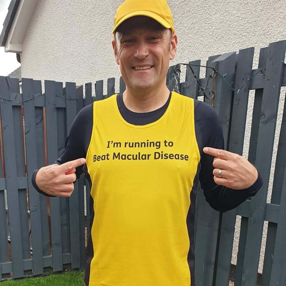 Scott Hamilton in Macular Society t-shirt 
