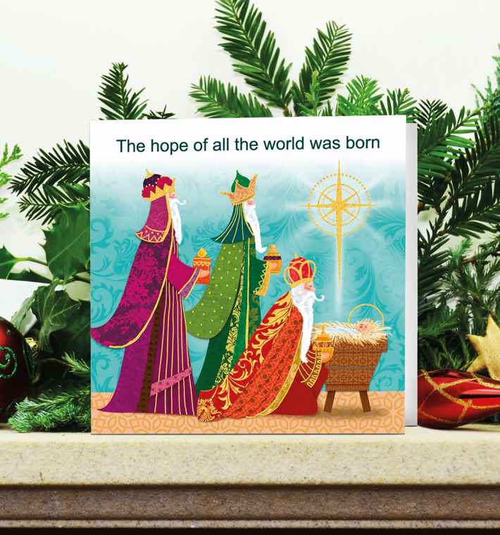 Kings at the crib on decorated mantle