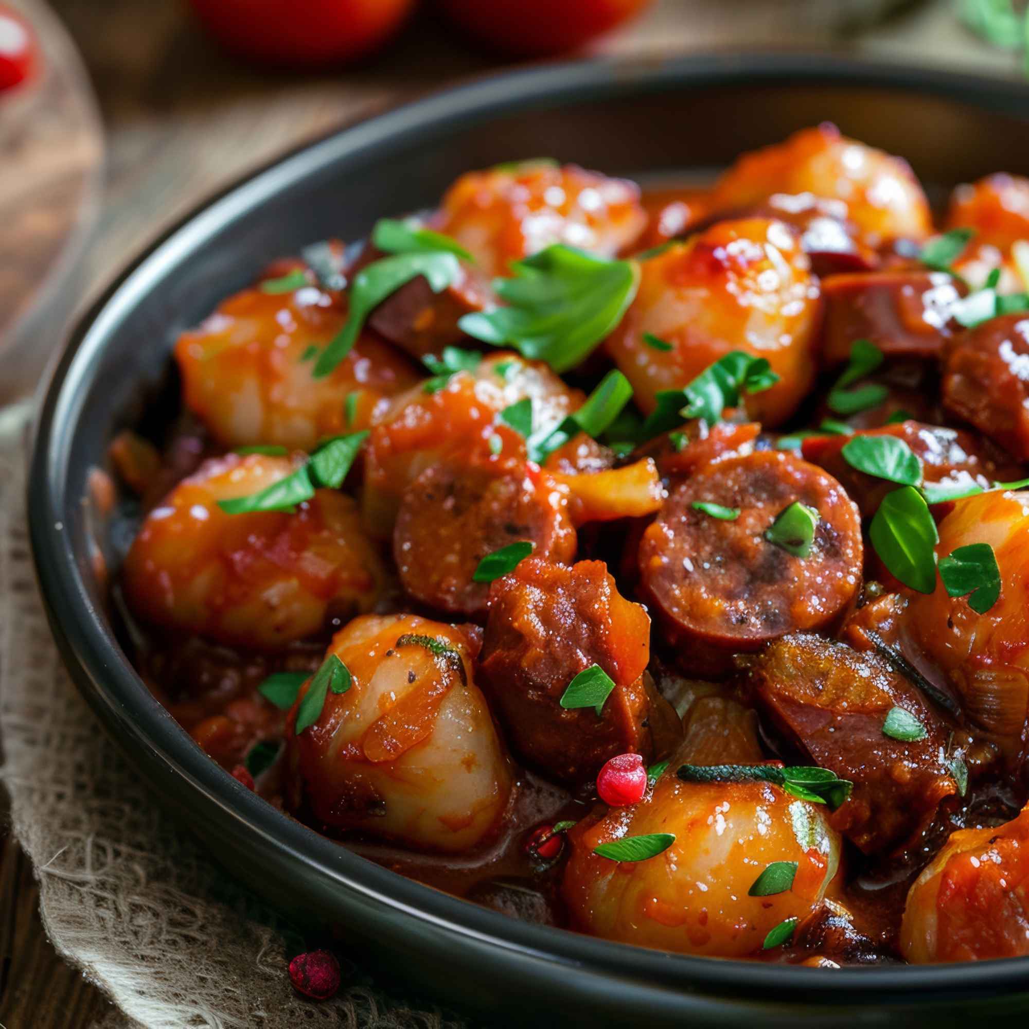Gnocchi traybake with sausage, vegetables and salsa verde