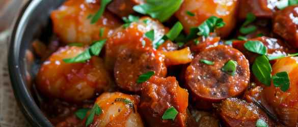 Gnocchi traybake with sausage, vegetables and salsa verde