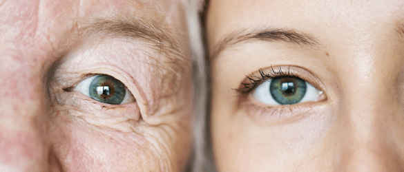 Closeup of older and younger face