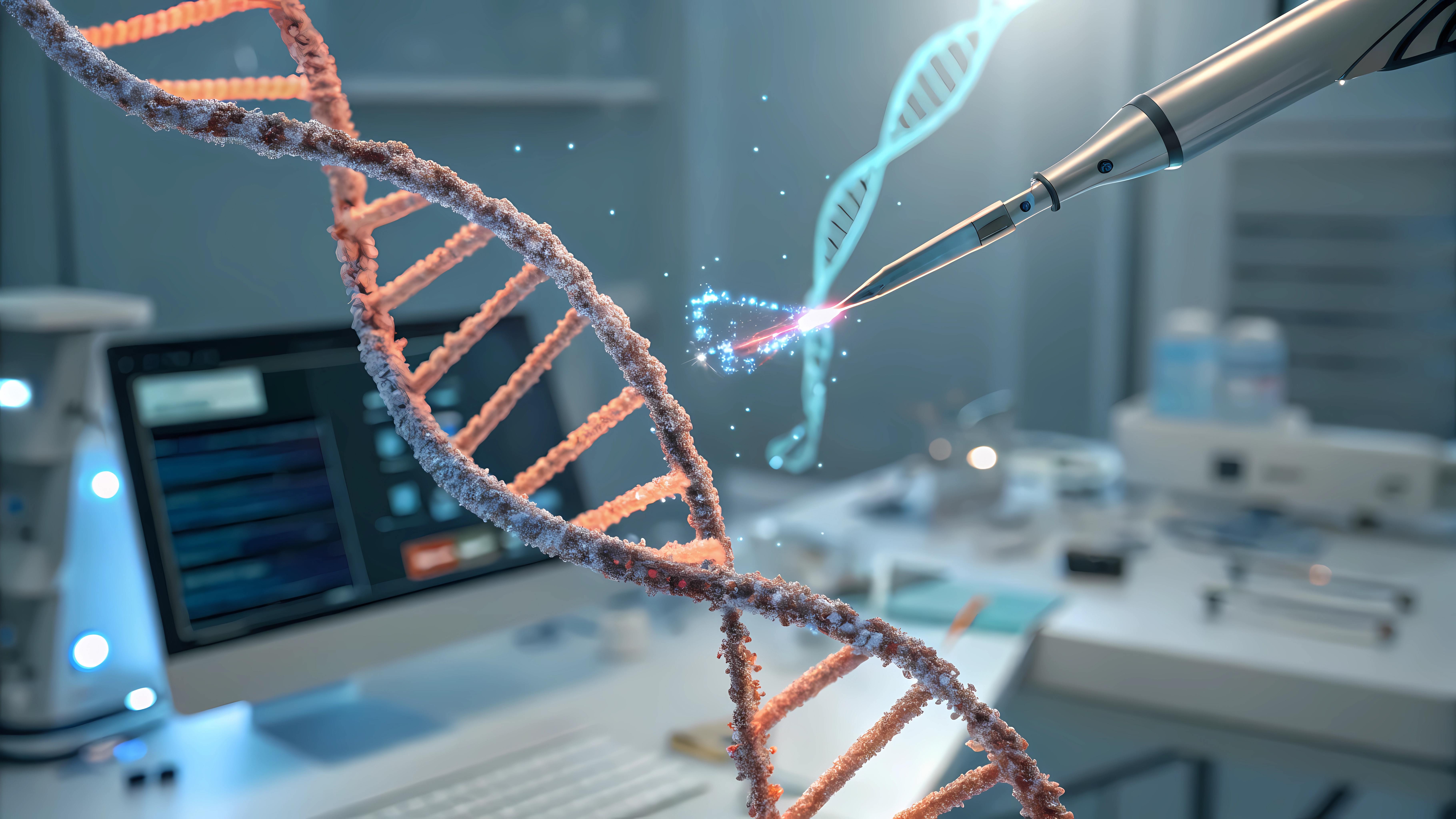 Simulation of a strand of DNA being altered