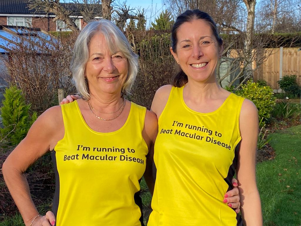 Emma and Jan in Macular Society t-shirts